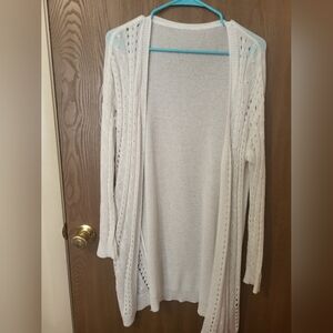 SHEIN Cream Open-Front Knit Cardigan